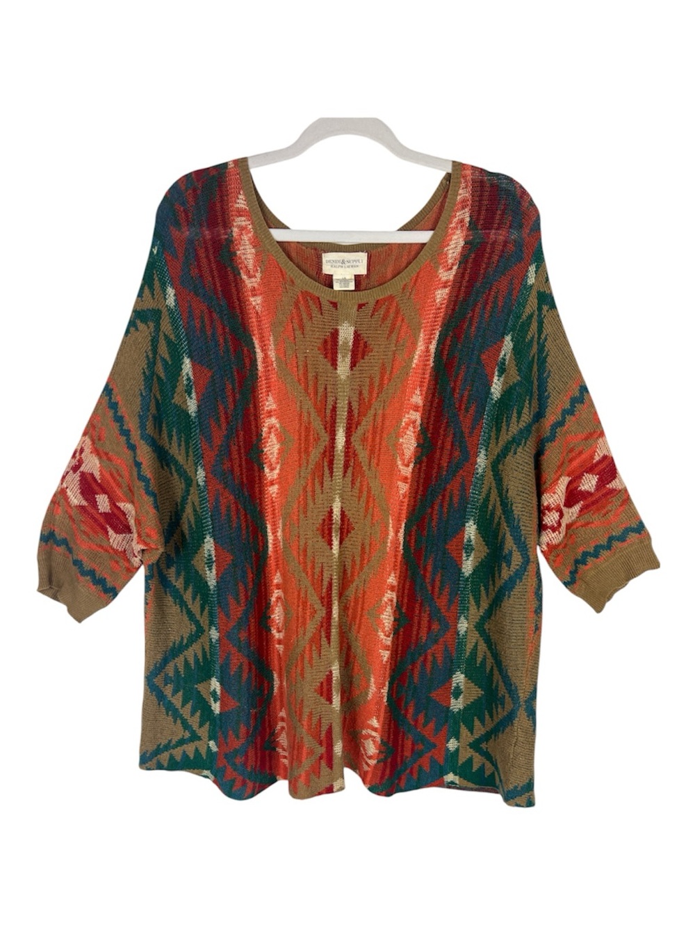 Denim & Supply Ralph Lauren Sz Large Aztec Print Sweater Rust/Tan Raime & Cotton